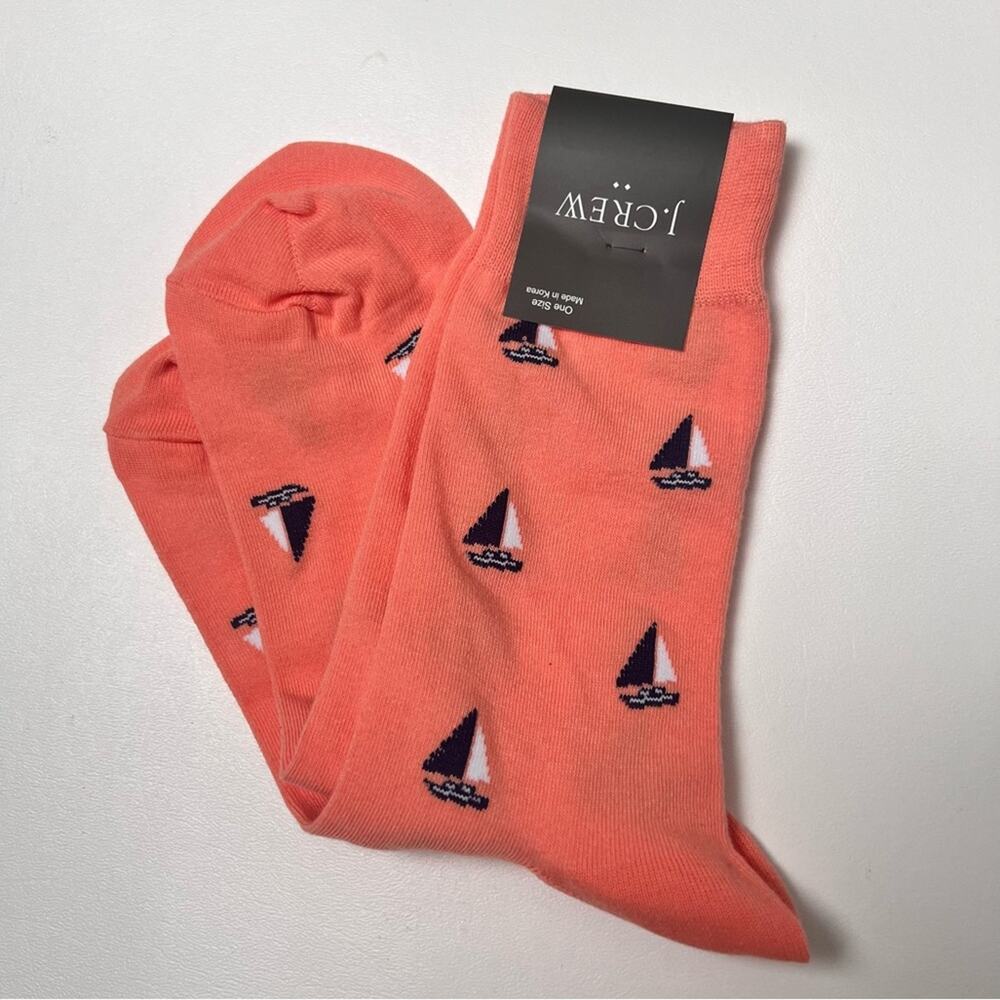 J.Crew Men's Nautical Sailboat Orange Printed Graphic Preppy Socks NWT